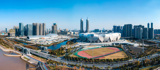 aerial photography hangzhou city architecture landscape skyline