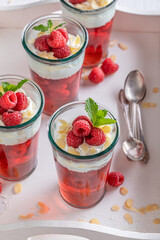 Creamy red jelly made of cream and fruits.