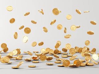 Falling golden coins. Gold coins, earnings, casino concept - 3d rendering