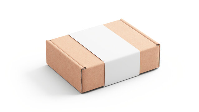 Craft Paper Box For Branding With Blank Paper Label - 3d rendering Packaging Mockup