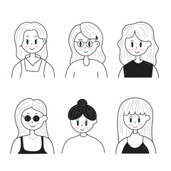 vector illustration Set many styles of women. icon packs in black and white. isolated background.