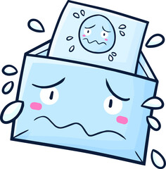 Funny blue letter character feeling sad