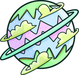 Funny pink blue green planet cartoon illustration
