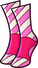 Cute socks with red and pink stripes cartoon illustration