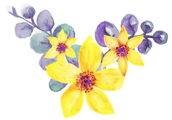 Watercolor bouquets of spring flowers . Suitable for greeting cards,invitations,design works,crafts and hobbies.