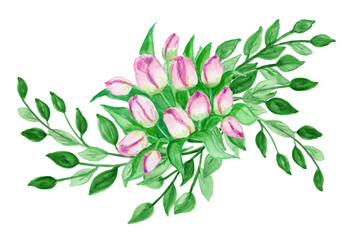 Watercolor bouquets of spring flowers . Suitable for greeting cards,invitations,design works,crafts and hobbies.