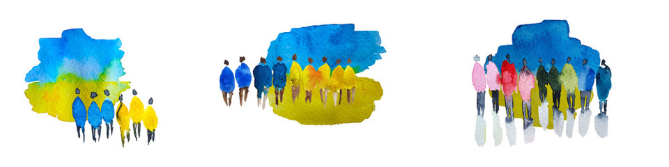 Watercolor Ukraine flag background.  National symbol of Ukraine. Country illustration. No war. Patriot Party. ukrainian freedom. blue yellow symbol. europe nation emblem. political graphic.patriotic b