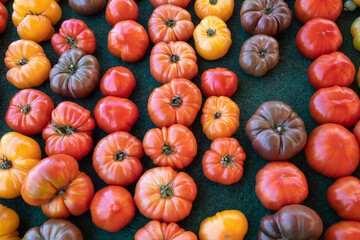 top view of a tomato stall in a market