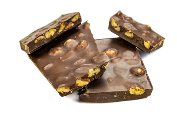 piece of hazelnut chocolate on a white background