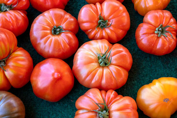 top view of a tomato stall in a market