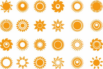 Sun silhouette icon and decorative pattern set
