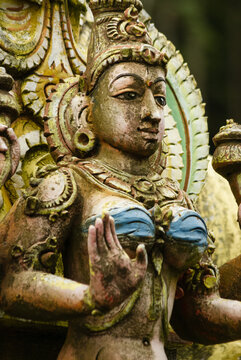 Old statue on the facade of Seetha Amman kovil hindu temple