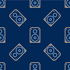Line Stereo speaker icon isolated seamless pattern on blue background. Sound system speakers. Music icon. Musical column speaker bass equipment. Vector
