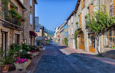 Fototapeta premium Le Rozier High Street. A deserted street in France.
