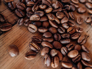 coffee beans on wooden background