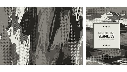 Seamless gray brush stroke pattern. Camouflage background