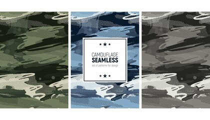 Set of seamless brush stroke pattern. Camouflage background