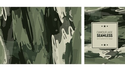 Seamless green brush stroke pattern. Camouflage background - obrazy, fototapety, plakaty