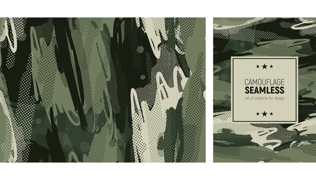 Seamless green brush stroke pattern. Camouflage background