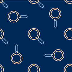 Line Magnifying glass icon isolated seamless pattern on blue background. Search, focus, zoom, business symbol. Vector