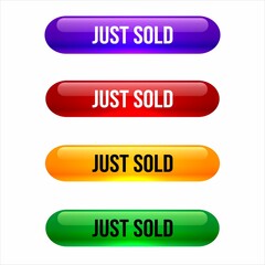 just sold sticker label icons . just sold square isolated sign. just sold label in multicolors blue , red , yellow and green in white background 