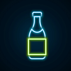 Glowing neon line Champagne bottle icon isolated on black background. Merry Christmas and Happy New Year. Colorful outline concept. Vector