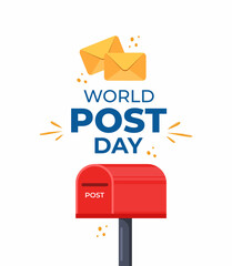 World post day design template. Design for greeting cards, banner or print. Mailbox with a raised flag, with closed door and raised flag. Red post box and letters. Vector illustration.