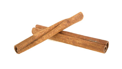 two cinnamon sticks isolated on white background
