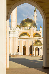 Mosque in the village of Benoy in the mountains of Chechnya in summer