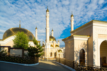 Mosque in the village of Benoy in the mountains of Chechnya in summer