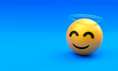 3d illustration, emoticon with angel face expression, copy space, 3d rendering