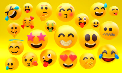 Naklejka premium 3d illustration, several emoticons showing their faces different expressions, joy, love, meditation, anger, 3d rendering