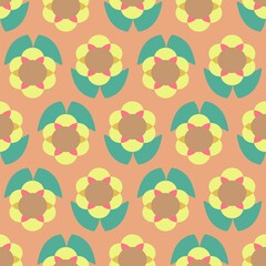 Cute and simple graphic floral vector repeat pattern in orange, yellow and green