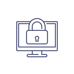 TV and lock icon, line vector