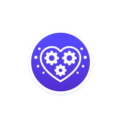 biotechnology icon with heart and gears, vector