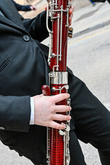 The bassoon is a woodwind instrument with a double reed. - obrazy, fototapety, plakaty