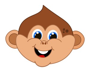 Infant face of a young monkey smiling with blue eyes