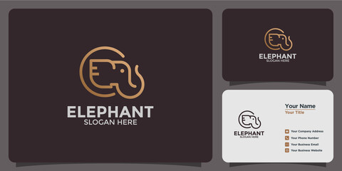 minimalist elephant care logo design and branding card template