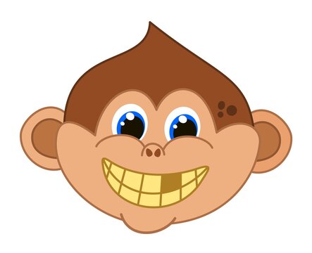 Young monkey with rotten teeth very funny and smiling with blue eyes