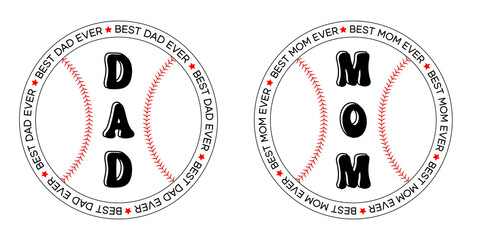 Naklejka premium Best dad ever basaball medal. Mothers day sport card in vector. Proud daddy and mother quote