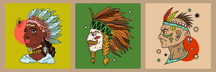 A large set of abstract vector banners on the theme of the wild West. Boho style. It is well suited for printing banners, posters, fabrics. Editable clipart