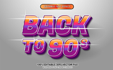 Back to 90s 3d editable text effect template design vintage retro style typography