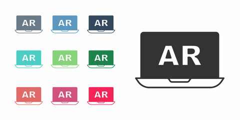 Black Augmented reality AR icon isolated on white background. Virtual futuristic wearable devices. Set icons colorful. Vector