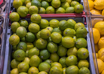 Close up of an isolated lime on shelf in store. Healthy food concept. Sweden.
