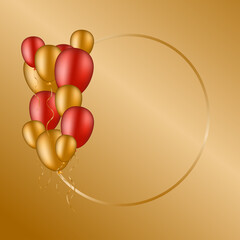 Gold and red balloons with gold frame. 