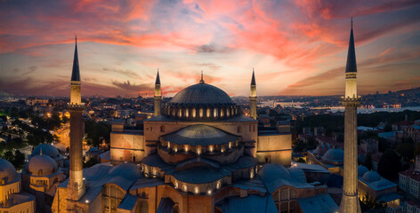 Fototapeta Aerial view of Hagia Sophia Cathedral/ Museum/ Mosque in Istanbul Turkey obraz