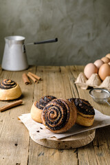 fresh ruddy buns with poppy seeds