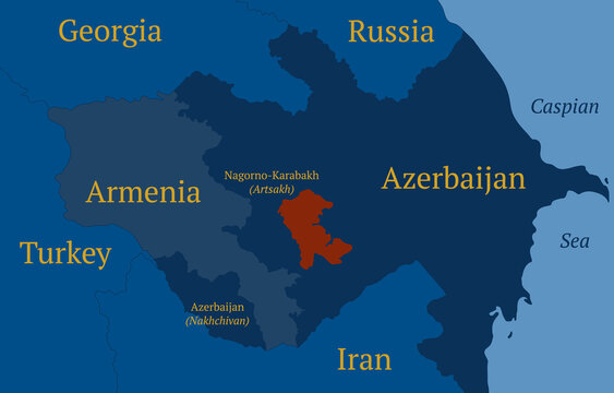 Territory map of Nagorno-Karabakh under the 2020 peace deal. Artsakh or the Republic of Nagorno-Karabakh. Detailed outline geographic map. Template for design and infographics.