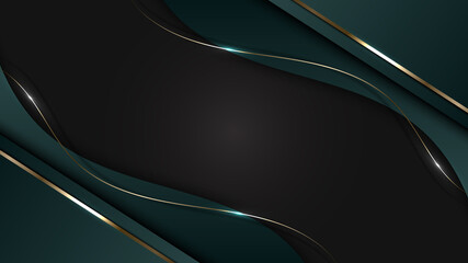 3D elegant abstract background green stripes wave shape with golden curve lines