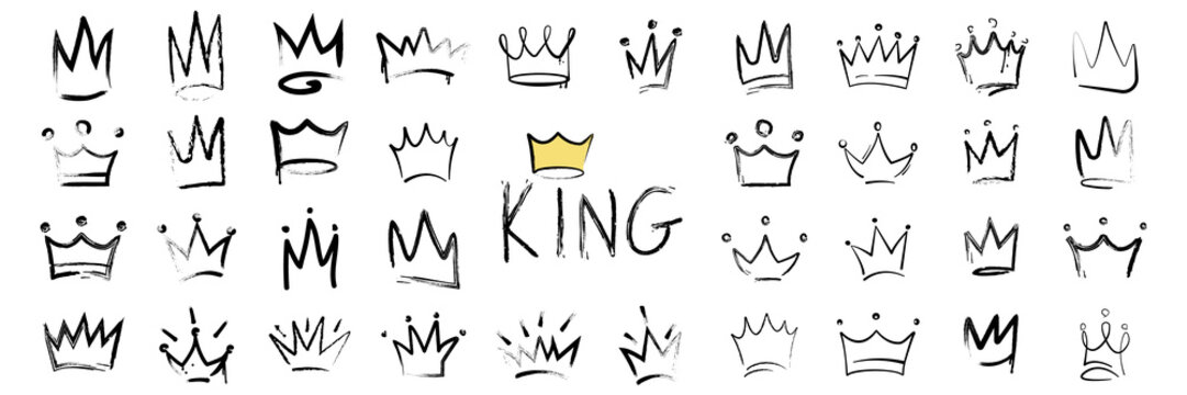Crown graffiti logo icon set. Doodle style illustration